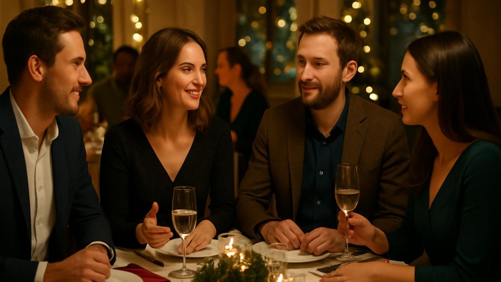 Gruppo di adulti in contesto conviviale per Capodanno